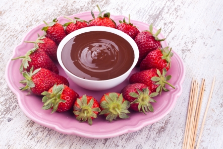 chocolate fondue and strawberryの写真素材