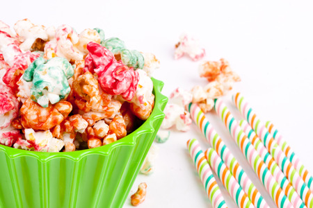 popcorns and drinking strawsの写真素材