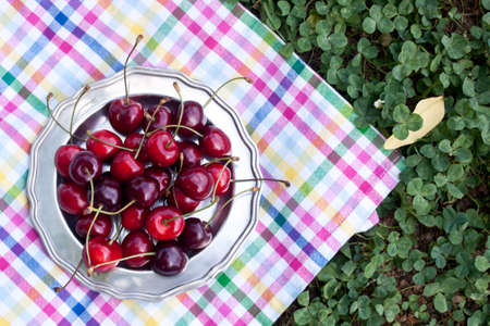 cherry fruits on a plateの写真素材