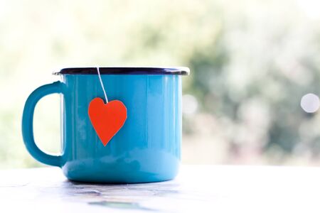 enamel mg with heart shape teabag