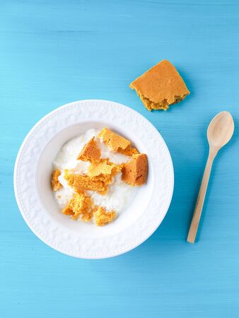 corn bread and yogurtの写真素材