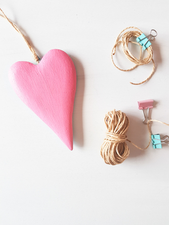 pink wooden heart, love conceptの写真素材