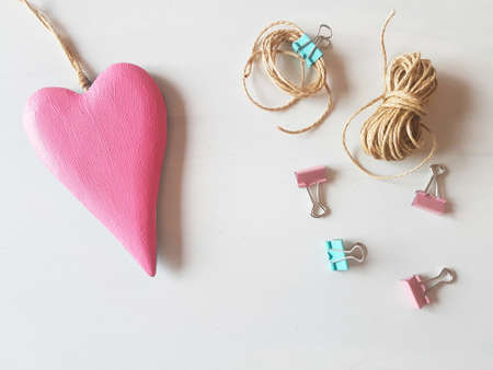 pink wooden heart, love conceptの写真素材