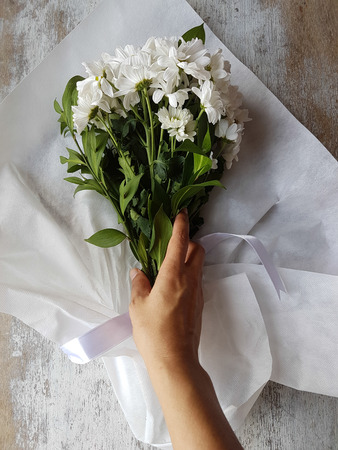 bouquet of white chrysanthemum flowersの写真素材