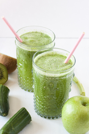green vegetable and fruit juiceの写真素材