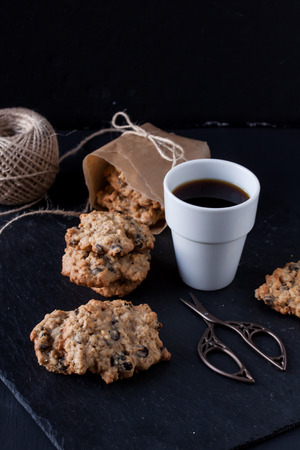 Oatmeal cookies and coffeeの写真素材