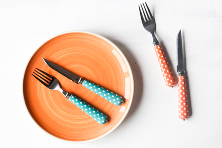 empty plate and fork, knifeの写真素材