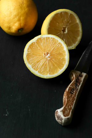 Lemon on a black backgroundの写真素材