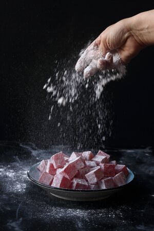 Turkish delight lokum with rose aromaの写真素材