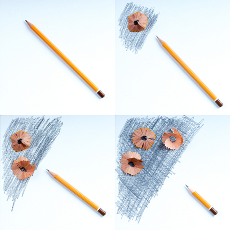 Pencil sharpener shavings on the white paper. Back to schoolの写真素材