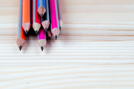 Pencils on a wooden table. Back to school. Copy space.の写真素材