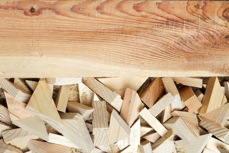 Carpenter tools on wooden table with sawdust. Carpenter workplace top viewの写真素材