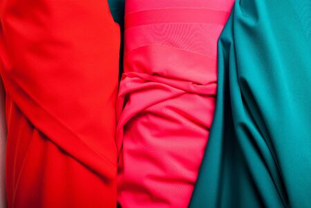 Rolls of textile, cloth and tissue of various colours on the market.の写真素材