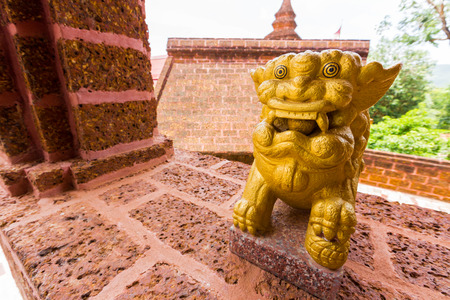 Golden lion statue decoration in temple,Thailand.