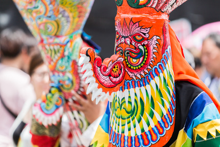 LOEI ,THAILAND-JUNE 28: Ghost Festival "Phi Ta Khon". The mask procession celebrated in Thailand, The Thai Buddhist ceremony at Dansai district Loei province, on June 28,2014.のeditorial素材