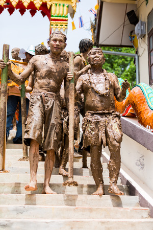 LOEI ,THAILAND-JUNE 28: Ghost Festival "Phi Ta Khon". The mask procession celebrated in Thailand, The Thai Buddhist ceremony at Dansai district Loei province, on June 28,2014.のeditorial素材