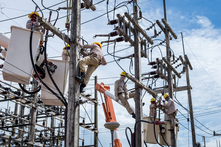 electrician repair the high voltage transmission system.の写真素材