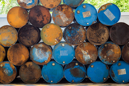 Steel barrel tank or oil fuel toxic chemical barrels old,200 liter.の写真素材