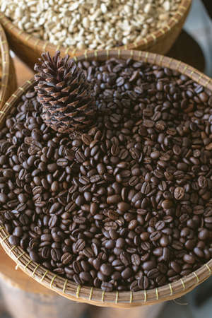 coffee beans and black pine cone (Film fillter)の写真素材
