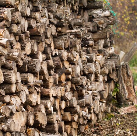 Winter firewood stacked in a pileの写真素材