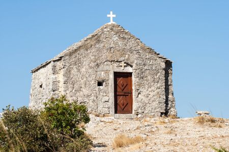 small chapel on top of the mountainの写真素材