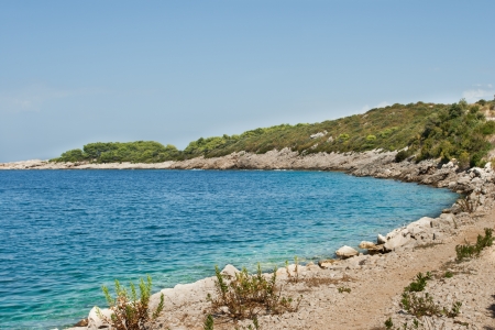 scenic rocky beach in Croatia, Vis Islandの写真素材