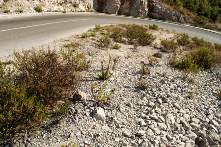 winding road in deserted landscape in vis islandの写真素材