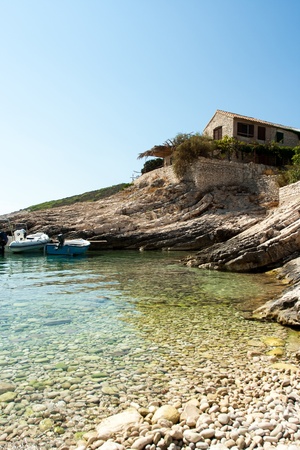 Coastal port on a bay (Croatia , vis)の写真素材