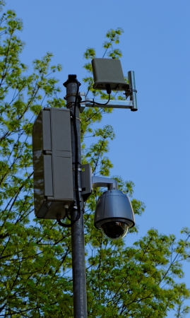video surveillance camera on the columnの写真素材