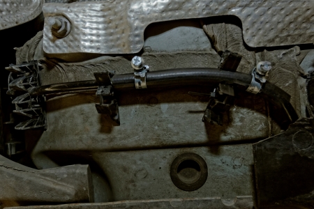 repair a broken fuel pipe with rubber pipeの写真素材