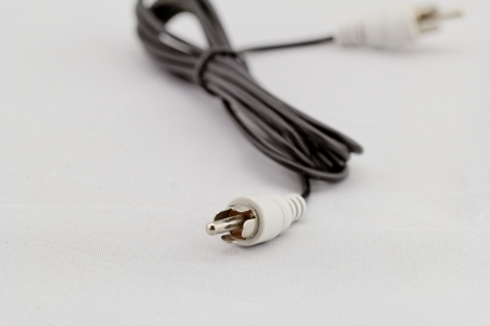only white audio RCA cable on a white background (right)の写真素材