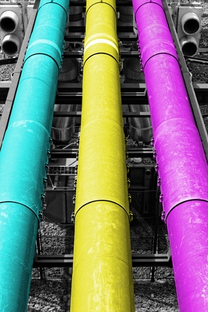 industrial pipes in a electricity power plant (CMY colors)の写真素材
