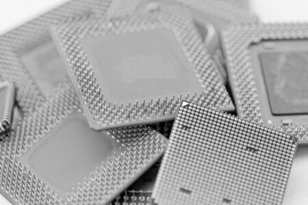 close up of many different cpu processors in black and whiteの写真素材