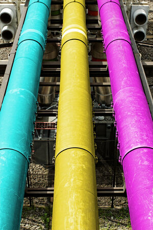 industrial pipes in a electricity power plant (CMY colors)の写真素材