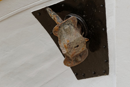 Close up photo of an old ship anchorの写真素材