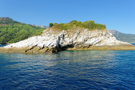 rocky beach with turquoise sea in greece thassos islandの写真素材