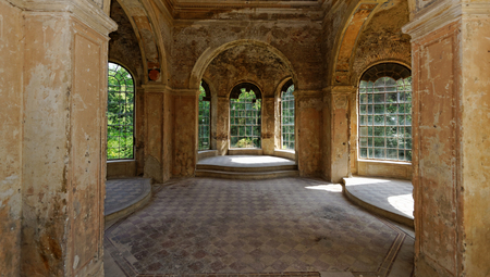 beautiful interior in a ruined castle with windowsのeditorial素材