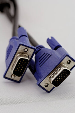 black VGA monitor Cable with blue Connector on whiteの写真素材