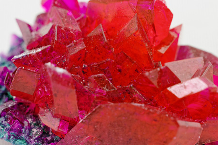 close up of crystals in ruby color on white background (red crystal)の写真素材