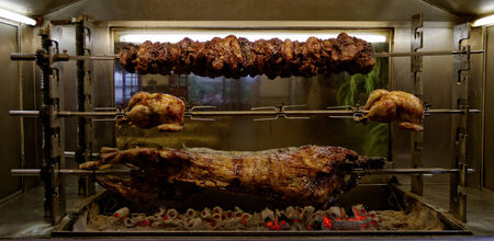 the grill roasted meat of pork, goat and chickenの写真素材
