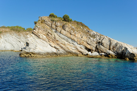 rocky beach with turquoise sea in greece thassos islandの写真素材