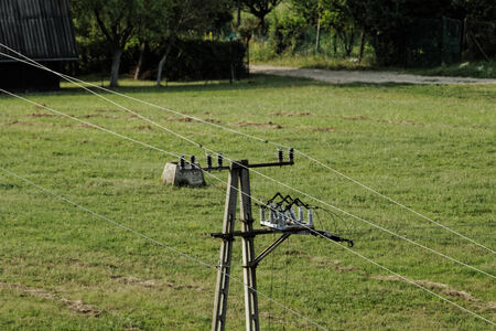 Close up photo of a pylon's wiringの写真素材