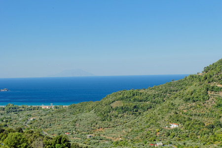 rocky beach with turquoise sea in greece thassos islandの写真素材