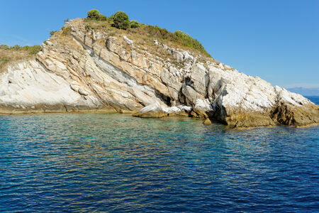 rocky beach with turquoise sea in greece thassos islandの写真素材