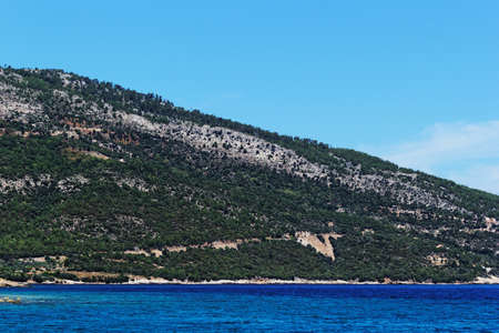 bleak desert hill with bush of the Blue Seaの写真素材