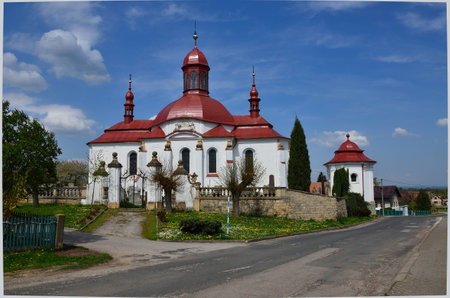 Old repaired church in a small village in Bohemia.の写真素材