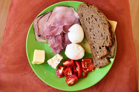 Hearty, VARIED and colorful breakfast for men.の写真素材