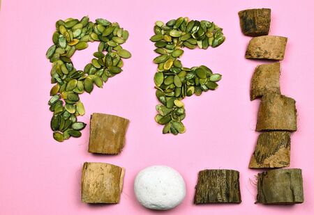 Wishes for 2016 using seeds, bark and stoneの写真素材