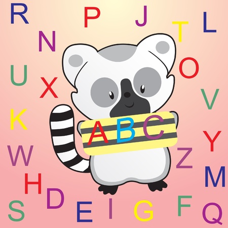 Alphabet letters with cartoon raccoon のイラスト素材