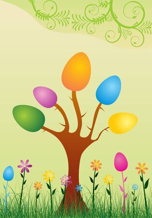 Easter eggs on treeのイラスト素材